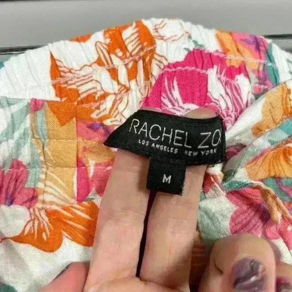 RACHEL ZOE Floral Hawaiian Tropical Linen Blend Pull On Shorts Women Medium - Picture 7 of 9